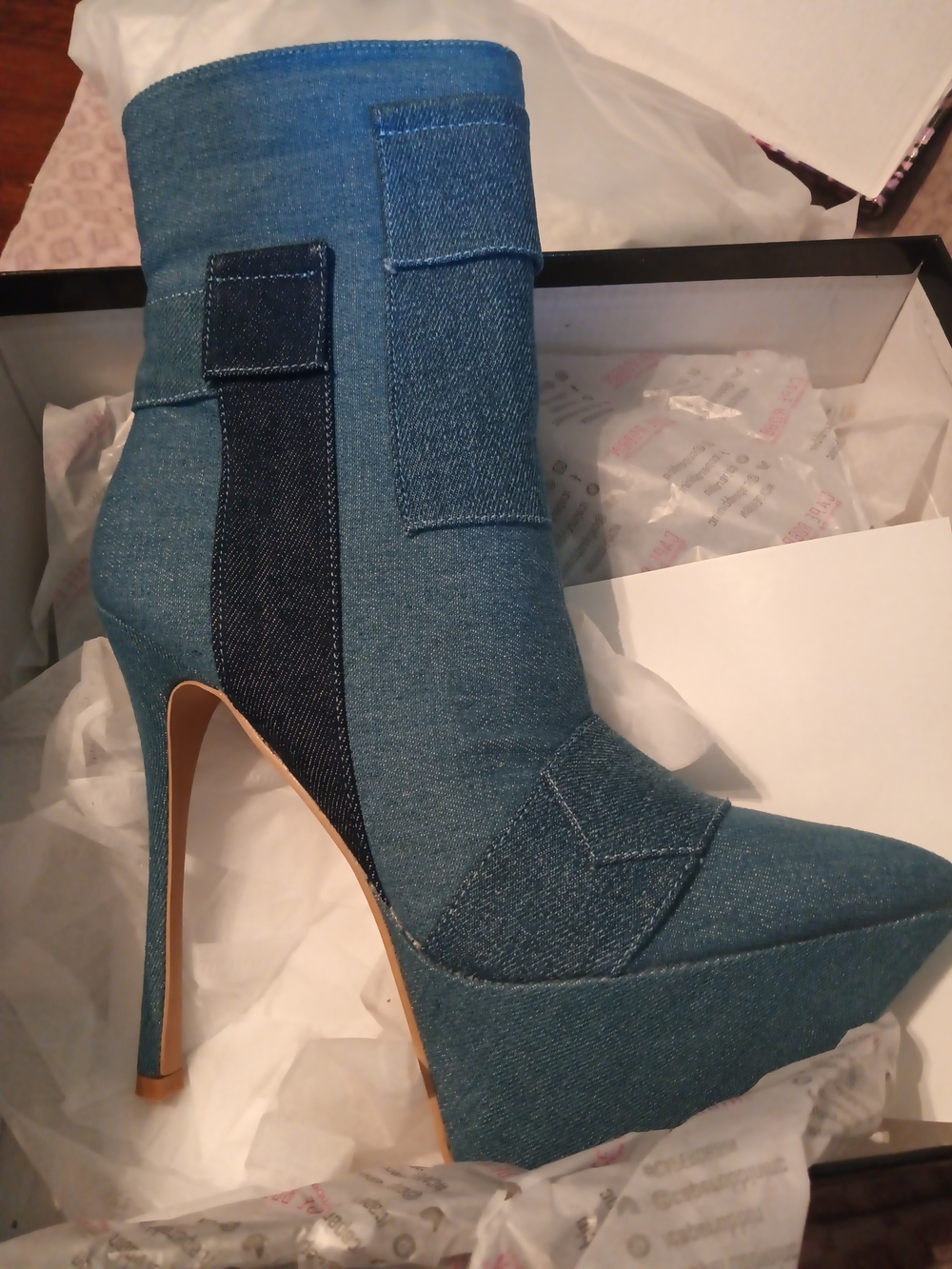 Cape Robbin Patchwork Denim Blue Platform Ankle Boot